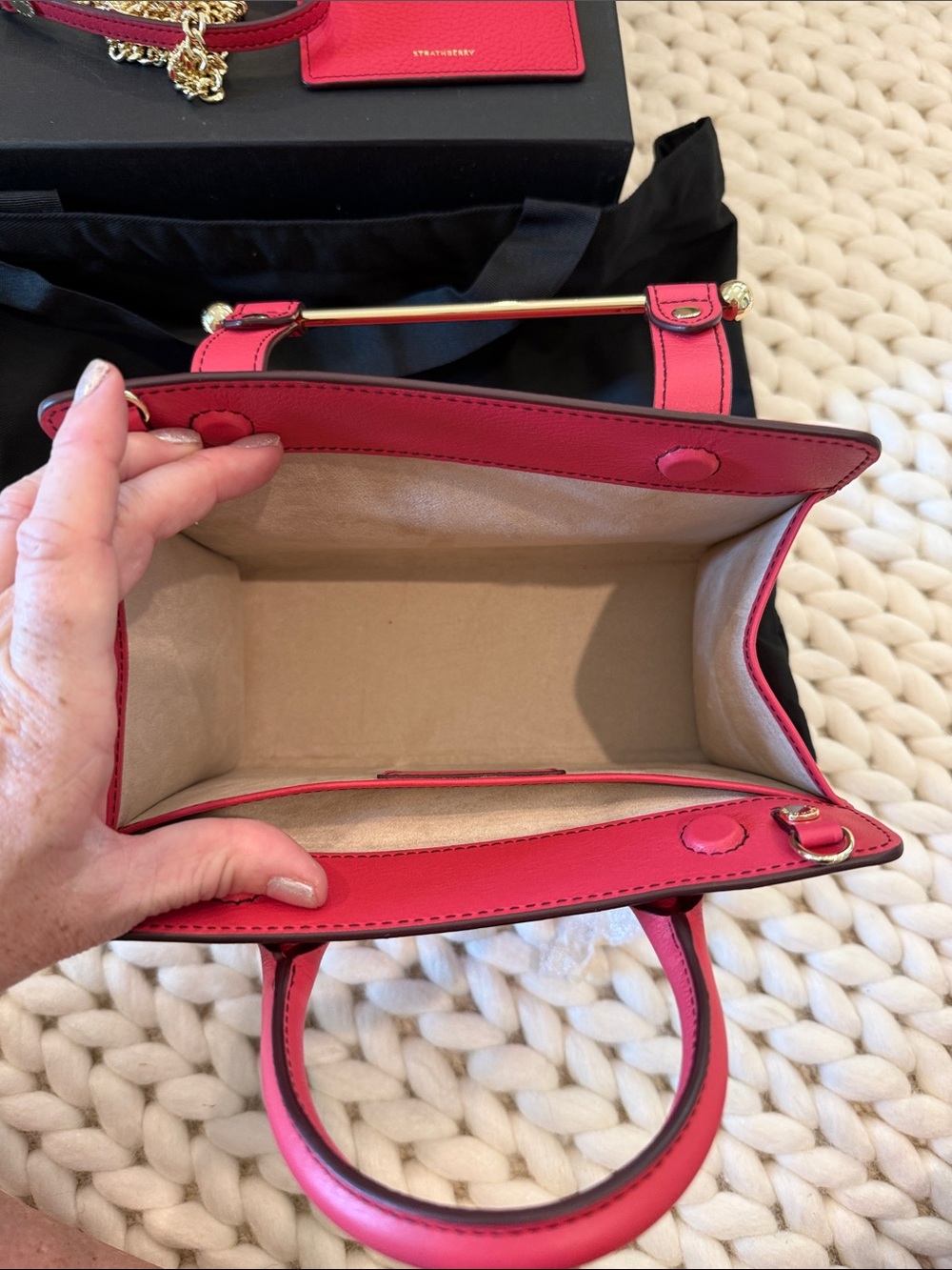 Strathberry Hot Pink Structured Mini Tote with Gold Hardware - Picture 3 of 7